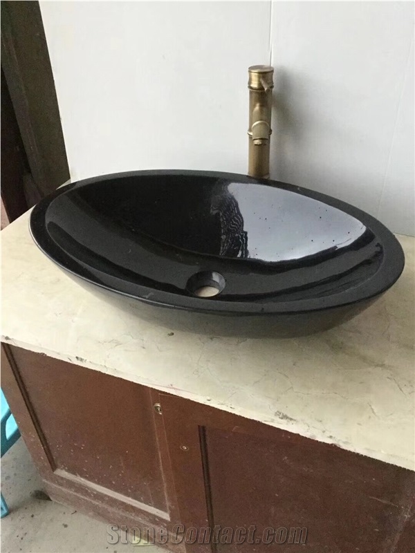 Black Marquina Marble Bath Vessel Sink Wash Basin