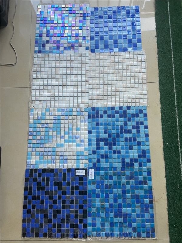 Blue Glass Mosaic Tiles Laminated Pool Patterns