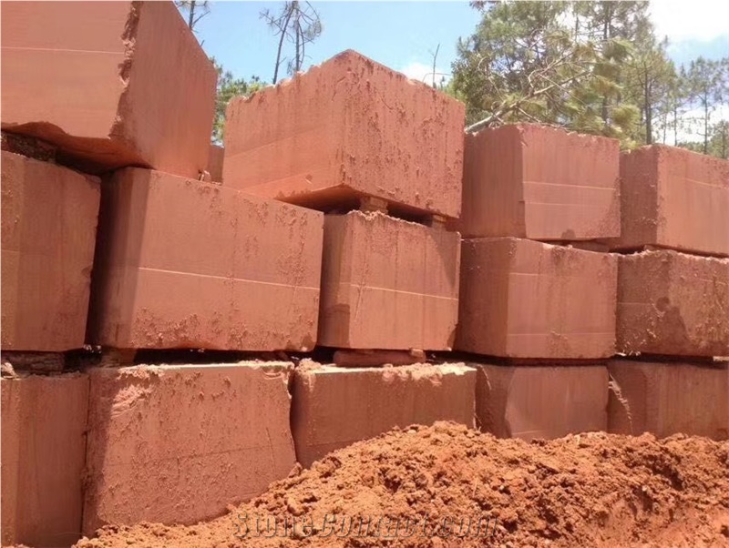 China Red Sandstone Pavers with Veins Bushhammered