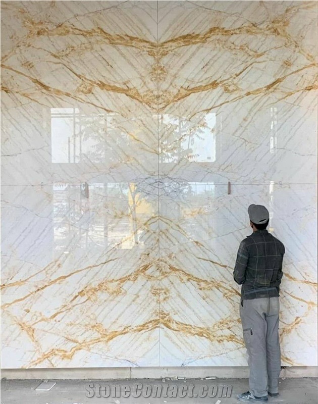 Gold White Marble, Crystalline Golden Veins Tiles