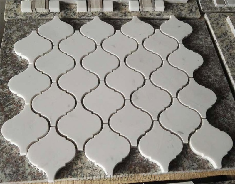 Hexagon Composited White Marble Mosaics Laminated