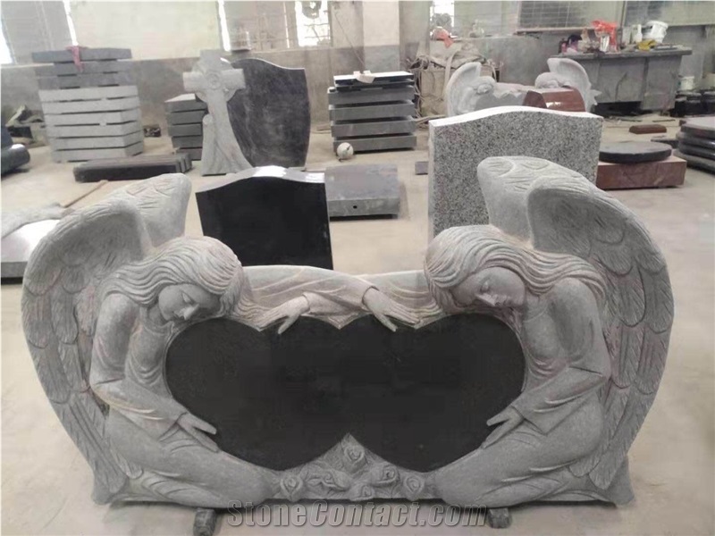 India Black Granite Angel Heart Tombstone Monument