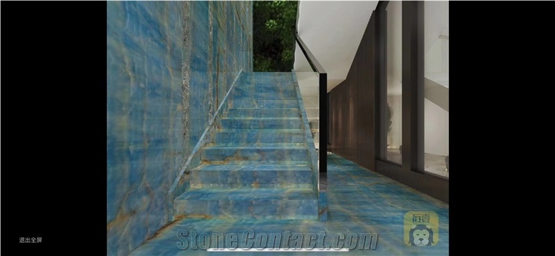 Translucent Blue Onyx Interior Wall Tile Slab
