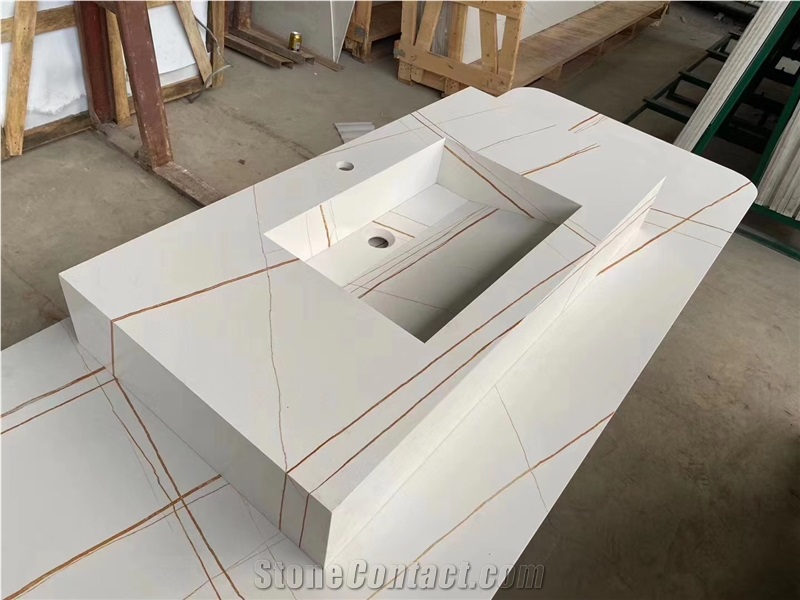 White Quartz,Artificial Calacatta White Quartz Countertop