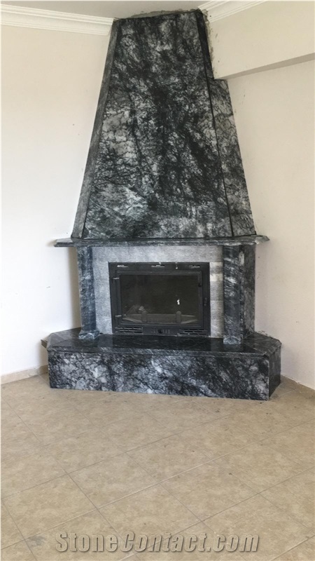 Black Agate / Grigio Pineta Marble Fireplace