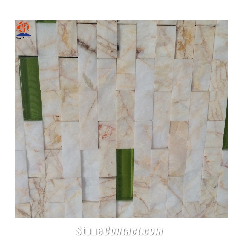 Golden Marble Strip Brick Mosaic Tiles for Wall