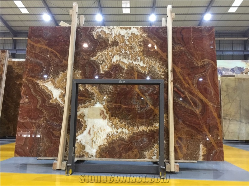 Brown Tiger Onyx Translucent Wall Tiles Big Slabs