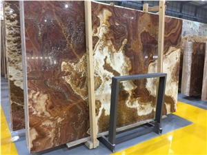 Brown Tiger Onyx Translucent Wall Tiles Big Slabs