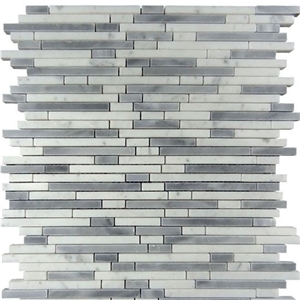 Mixed Color Linear Strip Marble Mosaic Tile