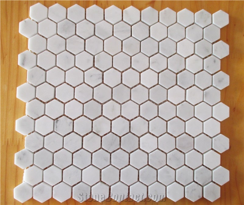 Polished Hexagon Design White Marble Mosaic Tile