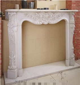 Statuario White Marble Stone Stacked Fireplace
