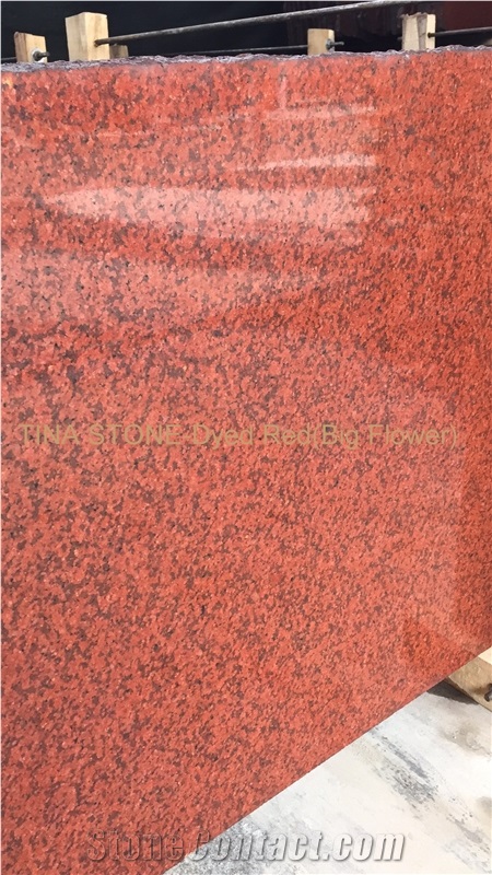 Dyed Red Big Flower Granite Tile Slabs