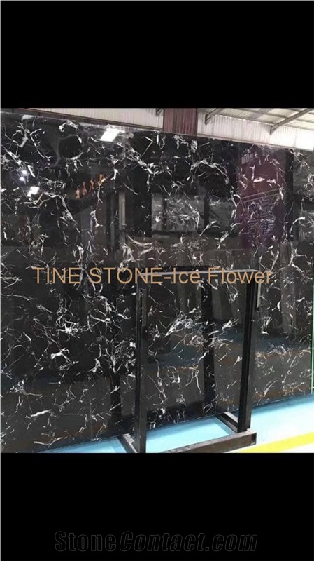 Ice Flower Black Marble Tiles Slabs Wall Floor