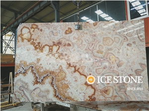 China Colorful Onyx Slabs Tiles Rainbow Bookmatch