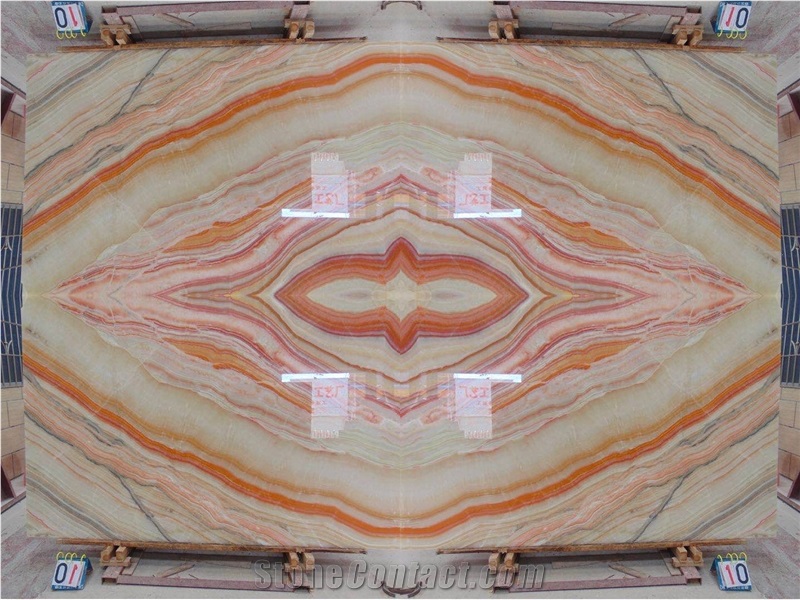 Chinese Colorful Agate Slabs Tile Orange Wood Onyx