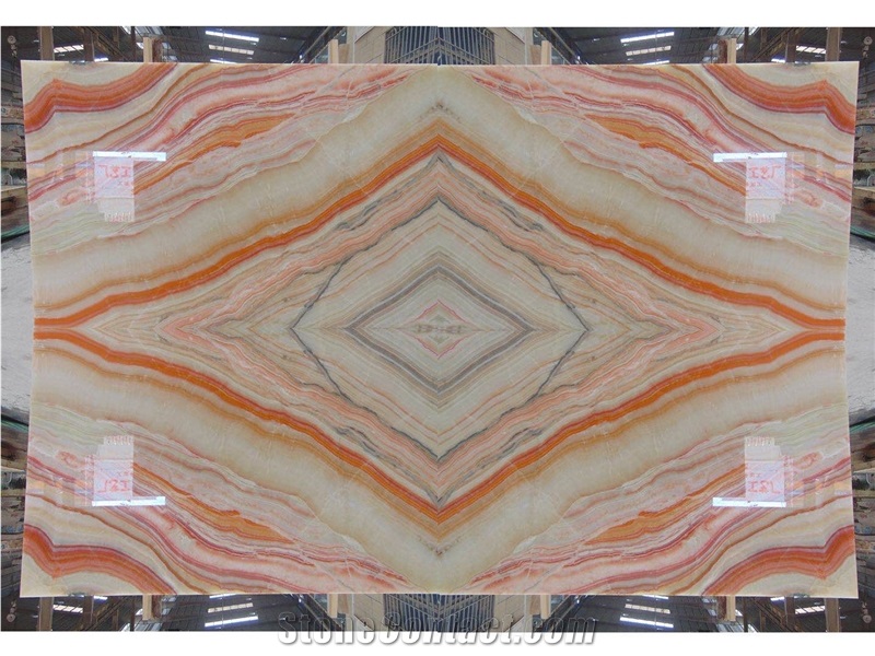 Chinese Colorful Agate Slabs Tile Orange Wood Onyx