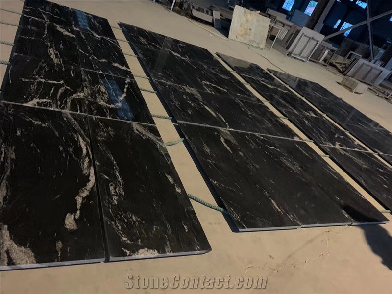 Jet Mist River Black Granite Polished Slab Tile