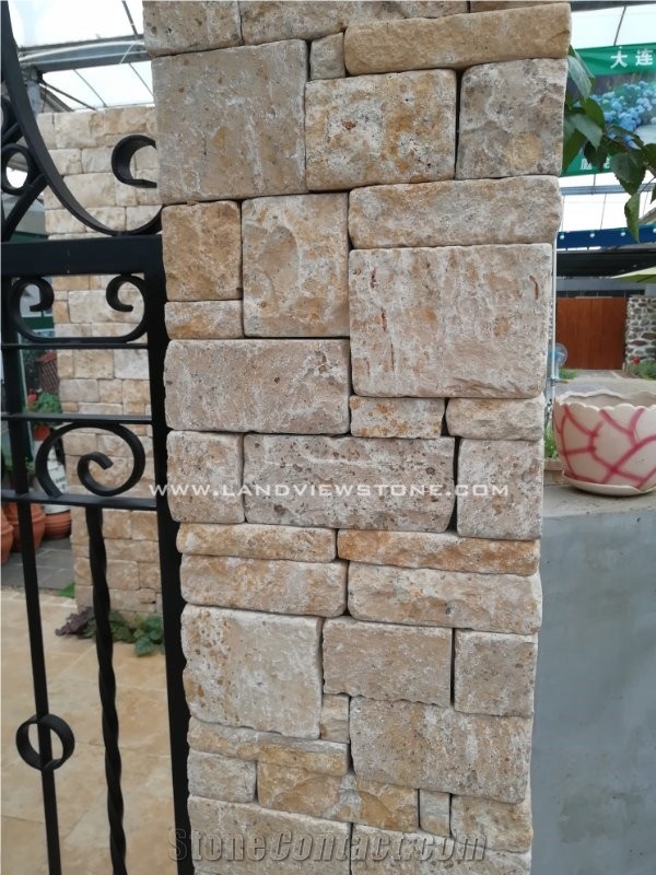 Cheap Limestone Split Face Beige Wall Stone Tiles