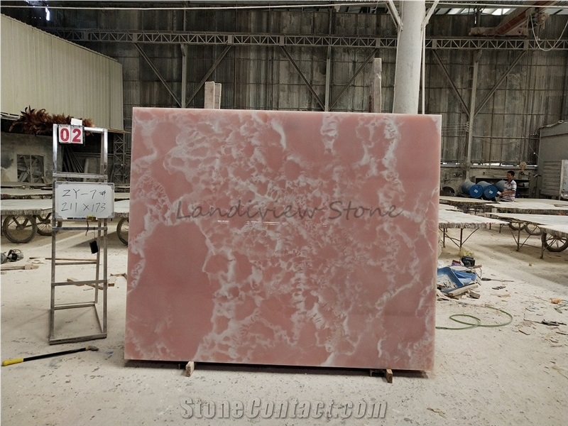 Pure Pink Onyx Onice Rosa Slabs Opus Romano Wall