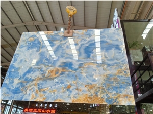 Pakistan Blue Onyx Natural Aqua Gold Slab Wall