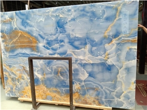 Pakistan Blue Onyx Natural Aqua Gold Slab Wall
