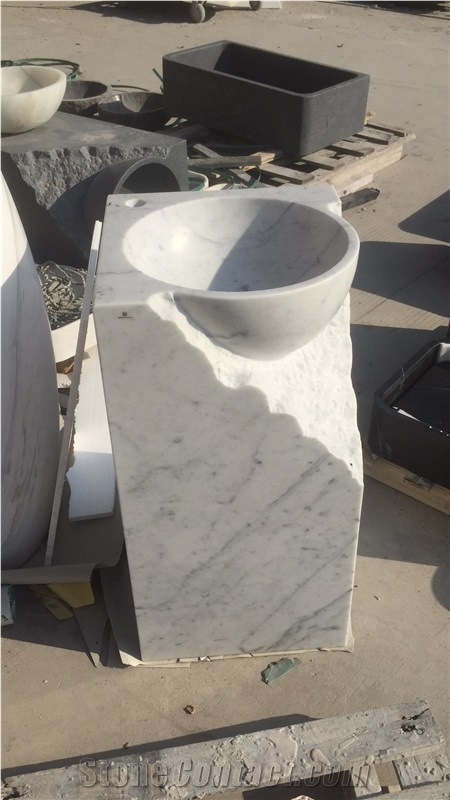 Bianco Carrara White Free Standing Basin Washroom