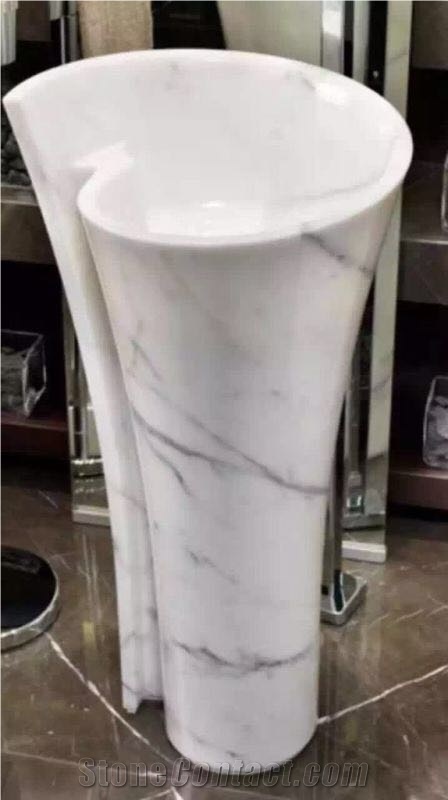 Popular White Black Sink Pedestal Basin for Sale
