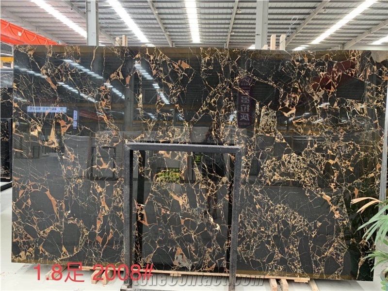 Slab Of Athen Portoro Marble with Gold Veins
