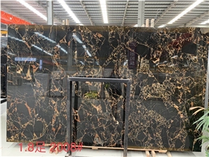 Slab Of Athen Portoro Marble with Gold Veins