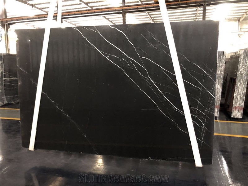 Very Famous China Nero Marquina Black Marble Slabs