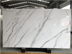 Pure White Artificial Stone with Black Veins Slab