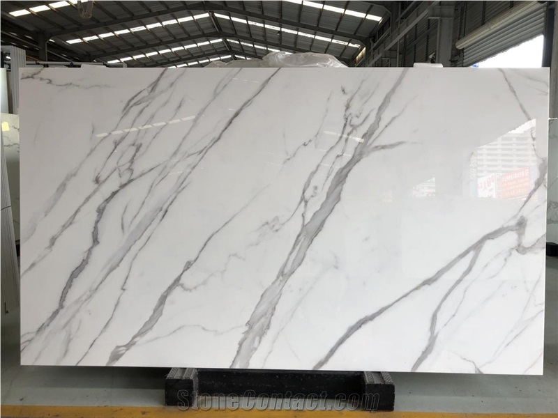 White Artificial Stone with Black Veins Slabs