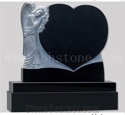 Angel/Heart Shape Black Granite Tombstone/Monument