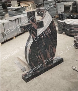 Aurora Red/Carved Angle Granite Headstone/Monument