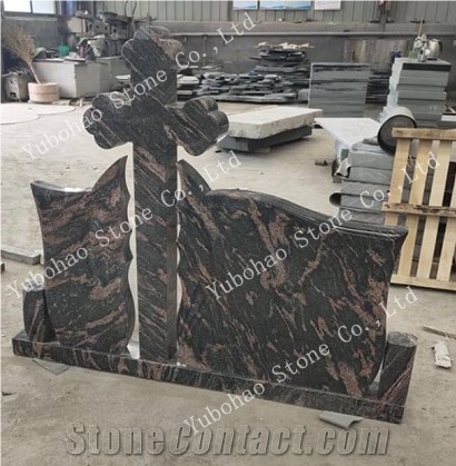 Aurora Red/Carved Angle Granite Headstone/Monument