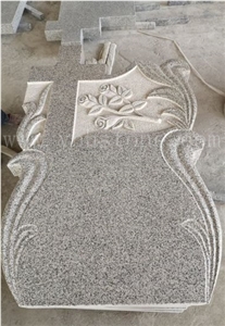 G603 Cross Shape Headstone with Roses Engraving