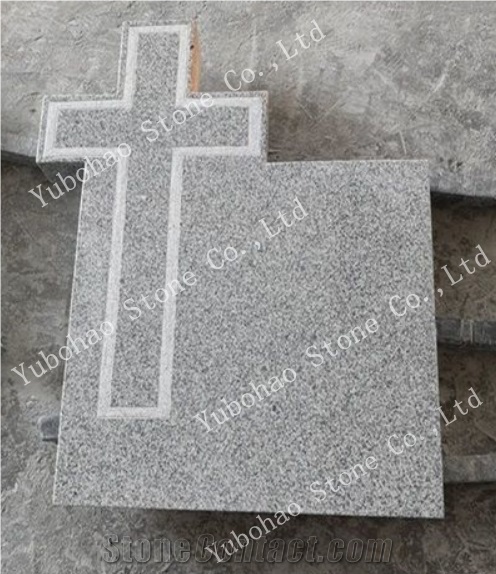North White Granite Headstone with Cross