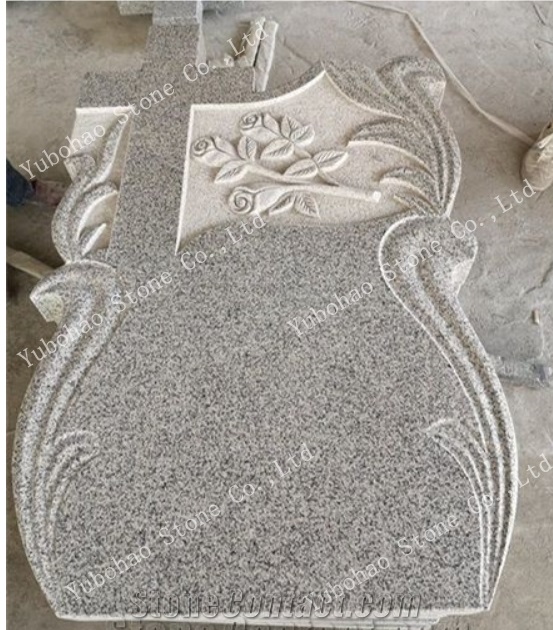 North White Granite Headstone with Cross