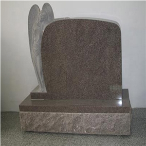 Angel Beside Headstones with Polished Red Granite
