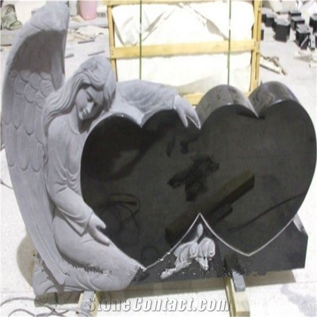 Angel Leaned Black Door Shape Monuments