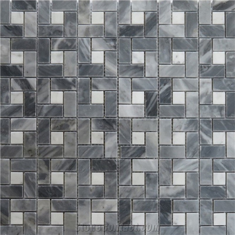 Bardiglio Gray Target Pinwheel Mosaic Carrara Dots