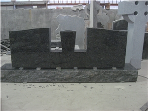 Black Granite Double Headstones with Vase