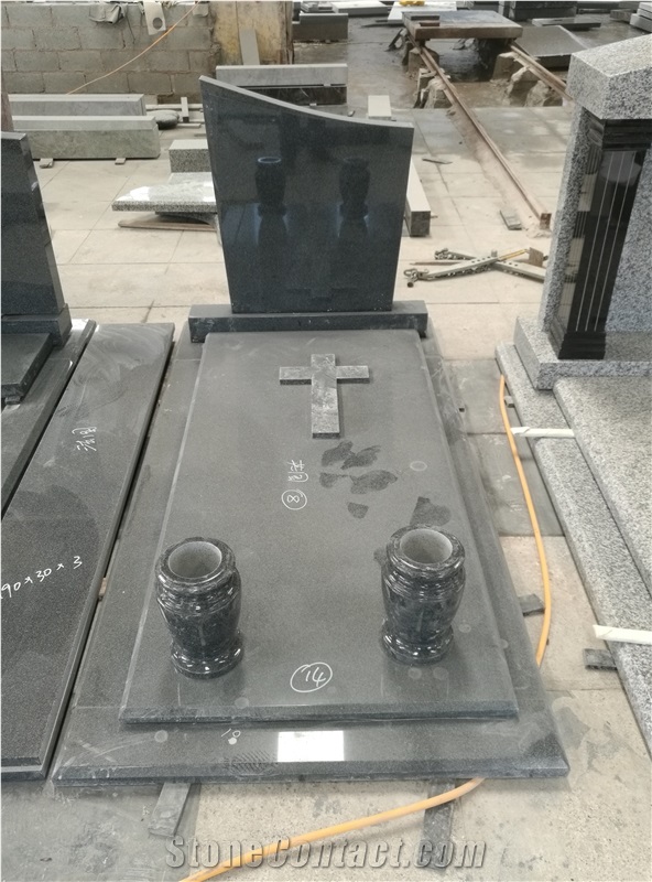 Black Granite for Cross Gravestones with Vases