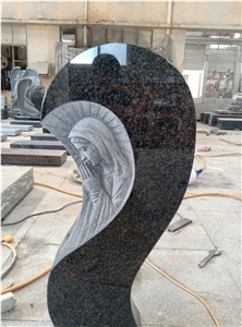 Black Granite Half Heart Headstone