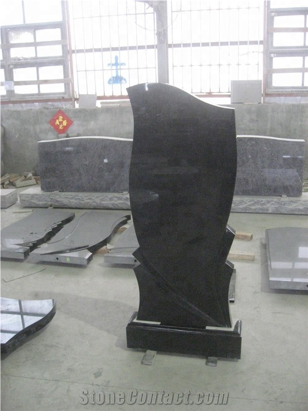 Black Granite Russian Style Upright Tombstones