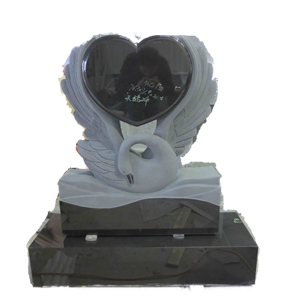 Black Granite Swan Statue Heart Shaped Monument