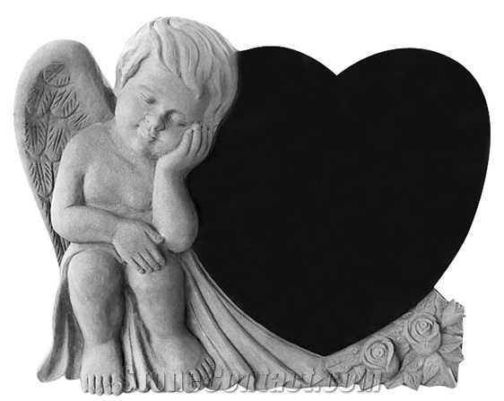 Black Granite Upright Angel Heart Headstone
