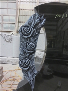 Black Granite with Flower Engraving Tombstone