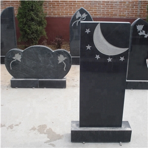 Black Granitetombstone with Moon and Star