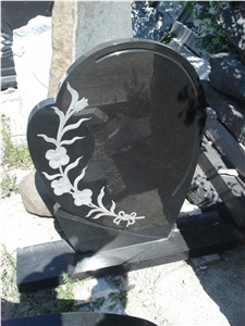 Black Heart Single Cross Tombstone Granite